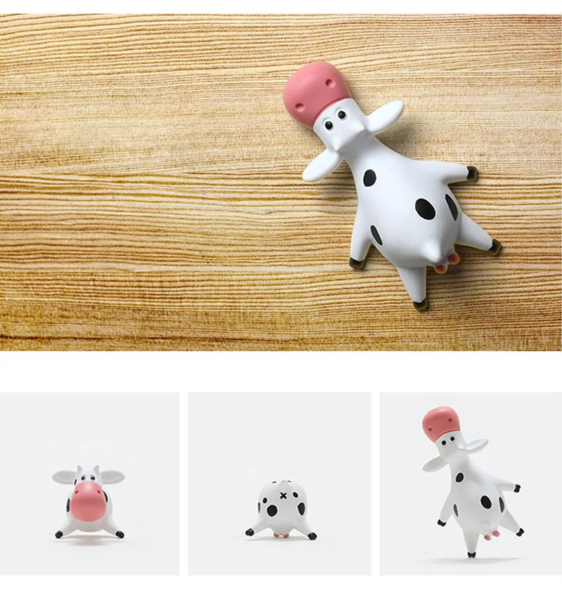 Pegatinas para refrigerador de vaca tumbadas boca abajo dibujos animados lindos imanes de resina tridimensionales 3D diseño artístico creativo Cocina_voghion.com
