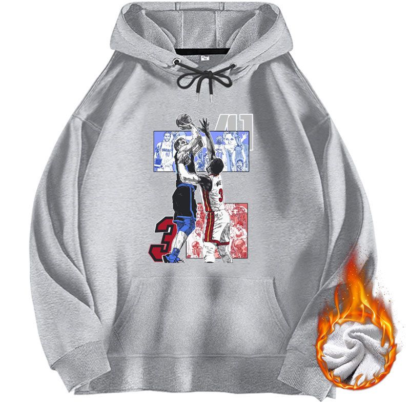 Felpa con cappuccio a maniche lunghe in peluche con stampa unisex, stile basket, autunno/inverno, vestibilità comoda, abbigliamento alla moda_voghion.com