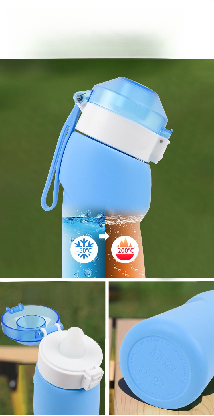 Bouteille d'eau pliable et portable en silicone de qualité alimentaire pour sports de plein air, grande capacité, créative_voghion.com
