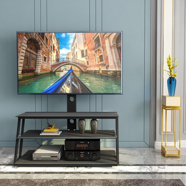 Black Multi-Function Angle And Height Adjustable Tempered Glass TV Stand_voghion.com