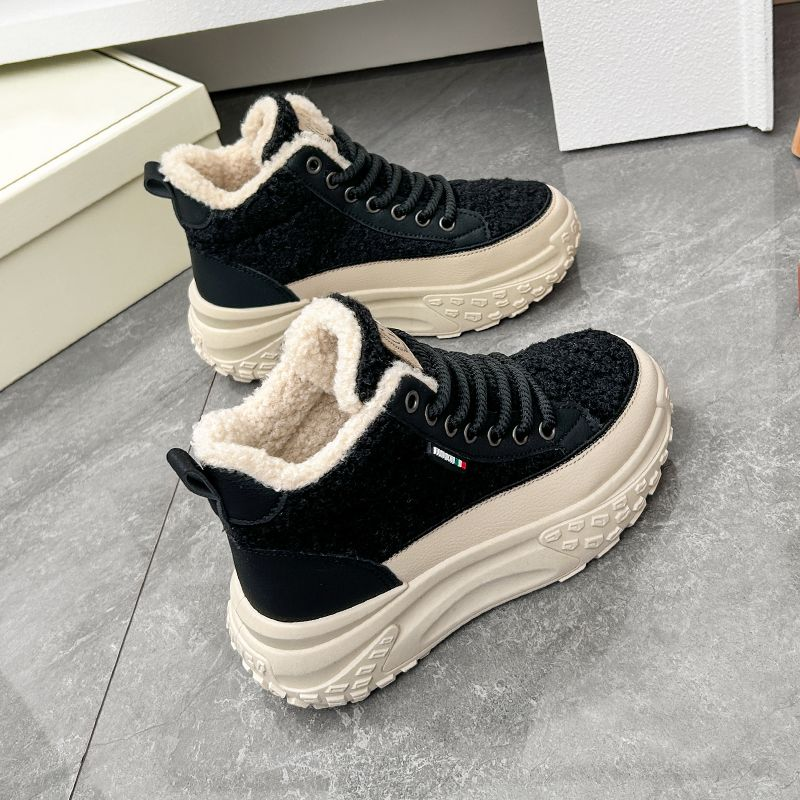 Scarpe invernali alte in agnello veet da donna in cotone felpato, scarpe da papà_voghion.com
