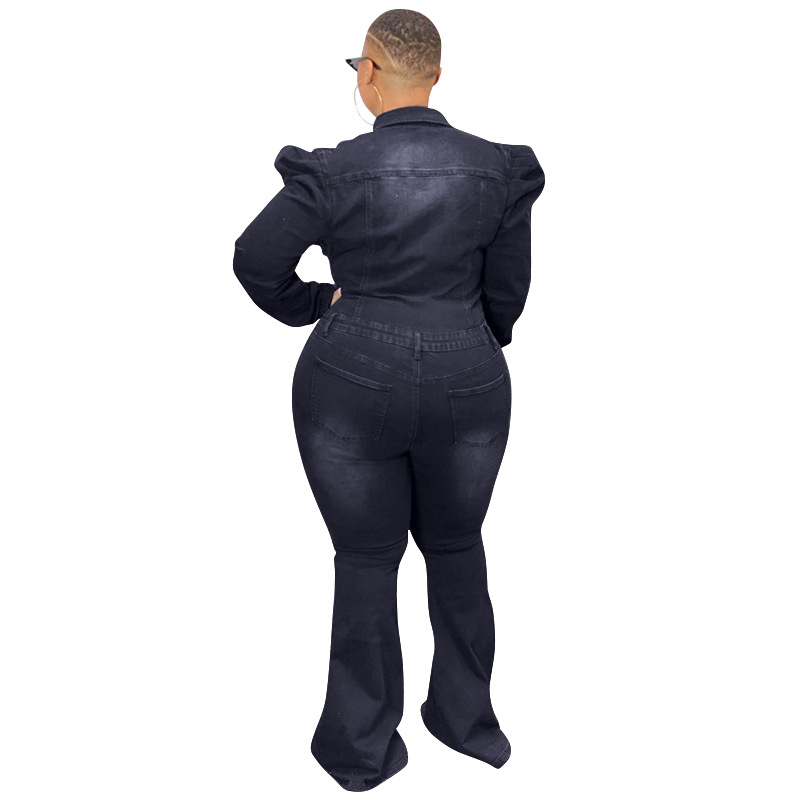 Cross Border Denim Vasket Mote Avslappet Slank Jumpsuit Stor Størrelse Damejumpsuit_voghion.com