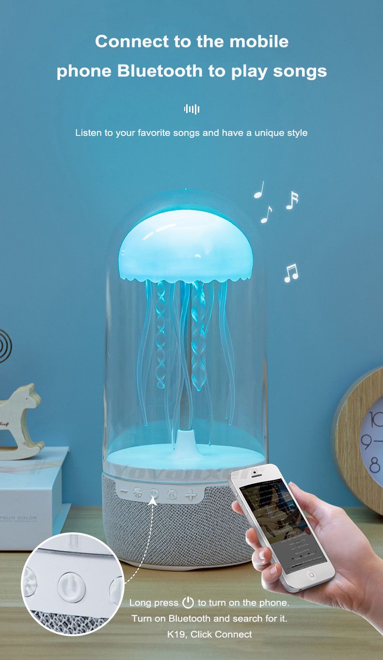 K19 Creative Portable Colorful Jellyfish Lamp Bluetooth Speaker HiFi Stereo 3D Surround Subwoofer Home Theater Sound_voghion.com