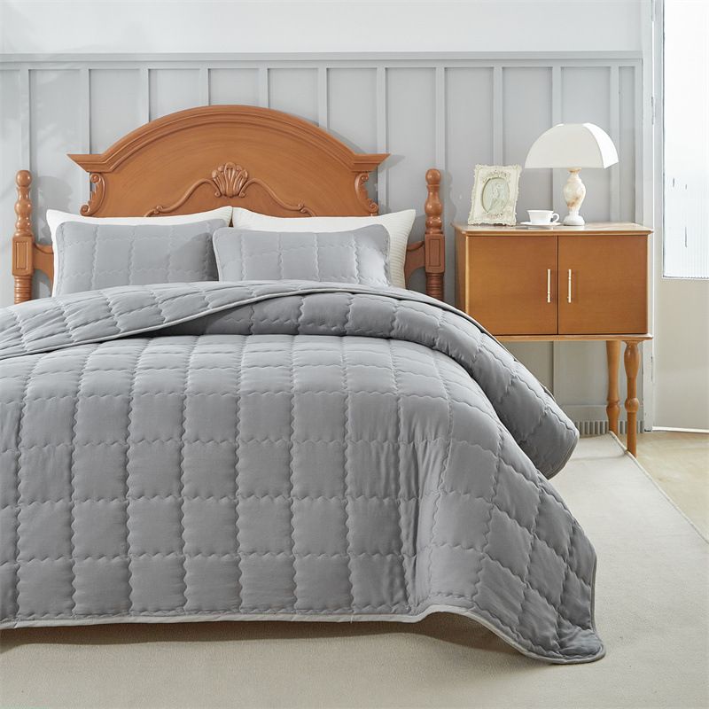 Modern Minimalist Geometric Quilted Bedding Set - Soft Brushed Polyester, Solid Colors, Multiple Sizes (173x229cm To 264x229cm)_voghion.com