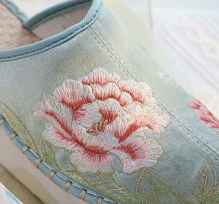 Suola spessa con tacco inclinato, tessuto di supporto alla moda per chignon, scarpe ricamate in rete, sandali e pantofole per_voghion.com