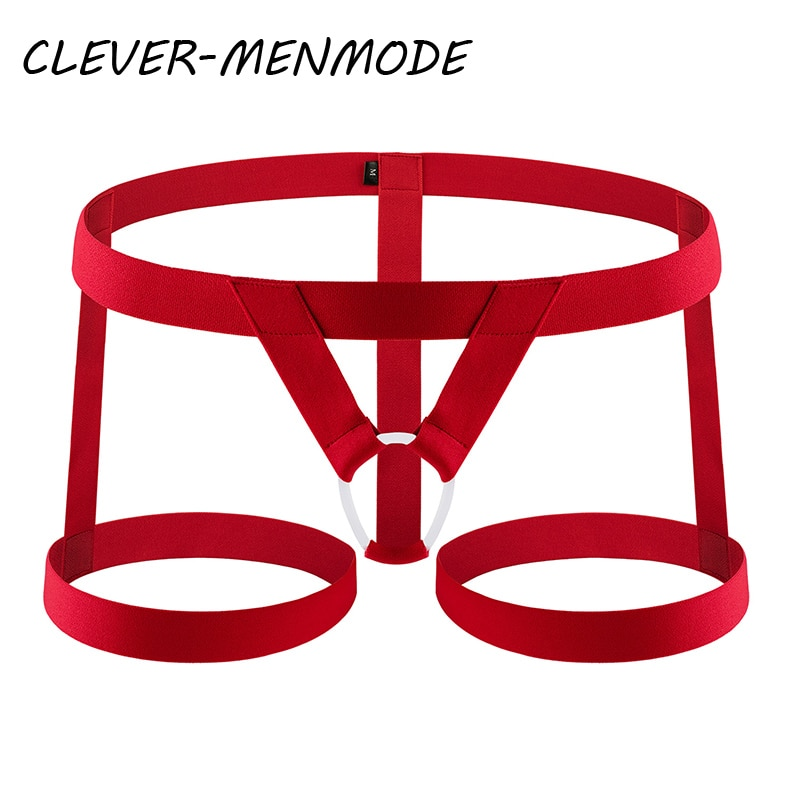 CLEVER-MENMODE Vyriškos seksualios stringelės Bondage apatiniai legingai Diržo žiedai Petnešų juosta Fetišas Flirtavimas Erotiniai apatiniai_voghion.com