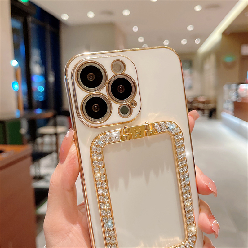 Custodia per placcatura con staffa da polso in metallo con strass di lusso per iPhone 11 12 13 Pro Max Mini XS XR X 8 7 Plus SE 2 SIlicon_voghion.com