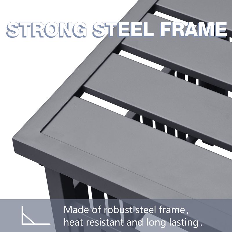 Patio Steel Bistro Dining Table with Umbrella Hole; Outdoor Leisure Coffee Table; Square Umbrella Table for Porch; Backyard; Garden; Black_voghion.com