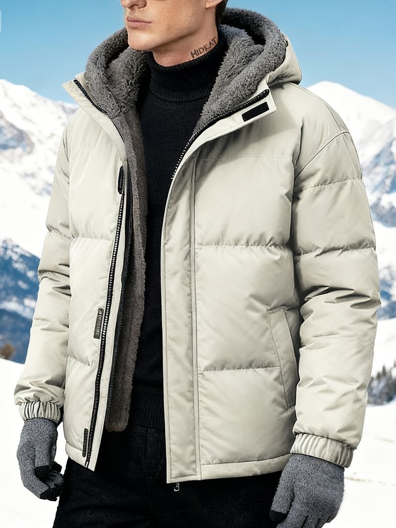 Giacca impermeabile antivento con cappuccio da uomo – Cappotto invernale foderato in pile con chiusura a zip (nero/beige/grigio, EU XXS-XXXL)_voghion.com