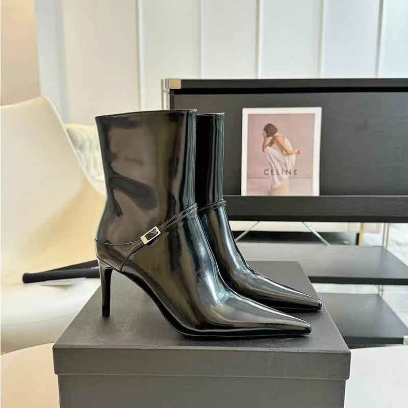 Yang Shulin's 2024 nieuwe puntige korte broek voor dames met metalen gesp, slanke hakken, ritsen aan de zijkant, hoge hakken voor dames_voghion.com