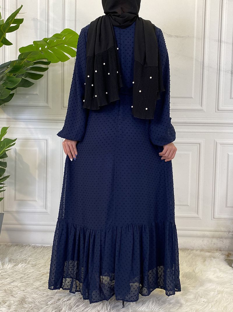 Laatste moderne mode Ruffle Polka islamitische kleding Kaftan met voering Vrouwen moslim Maix Casual jurk Abaya_voghion.com