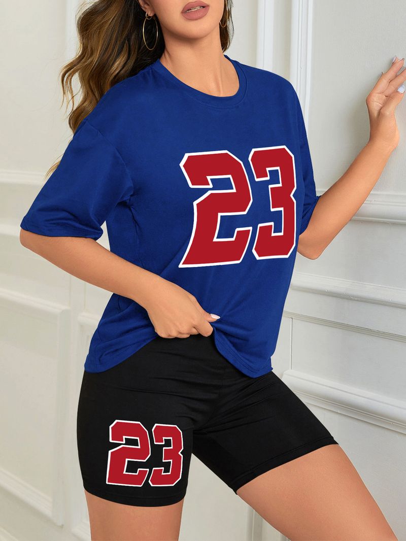 Dameskleding Effen kleur all-match digitaal bedrukt tweedelige korte mouwen shorts los casual lente en zomer_voghion.com