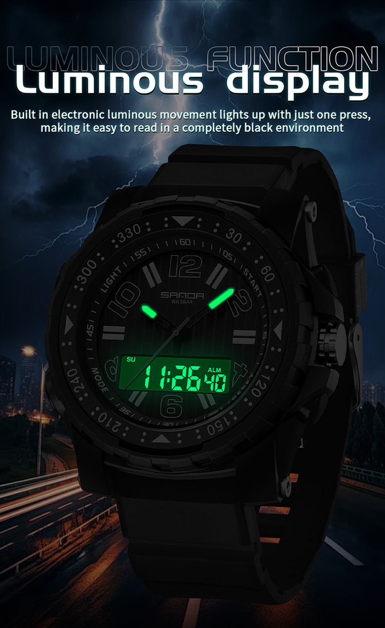 Elegante reloj digital de doble pantalla con luz nocturna y resistente al agua: reloj multifuncional para estudiantes, para hombres y mujeres. Reloj electrónico de doble pantalla._voghion.com