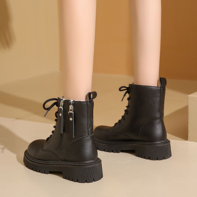 Vendita calda scarpe da donna con lacci autunno punta rotonda piattaforma solida impermeabile barile corto grande taglia nudo_voghion.com