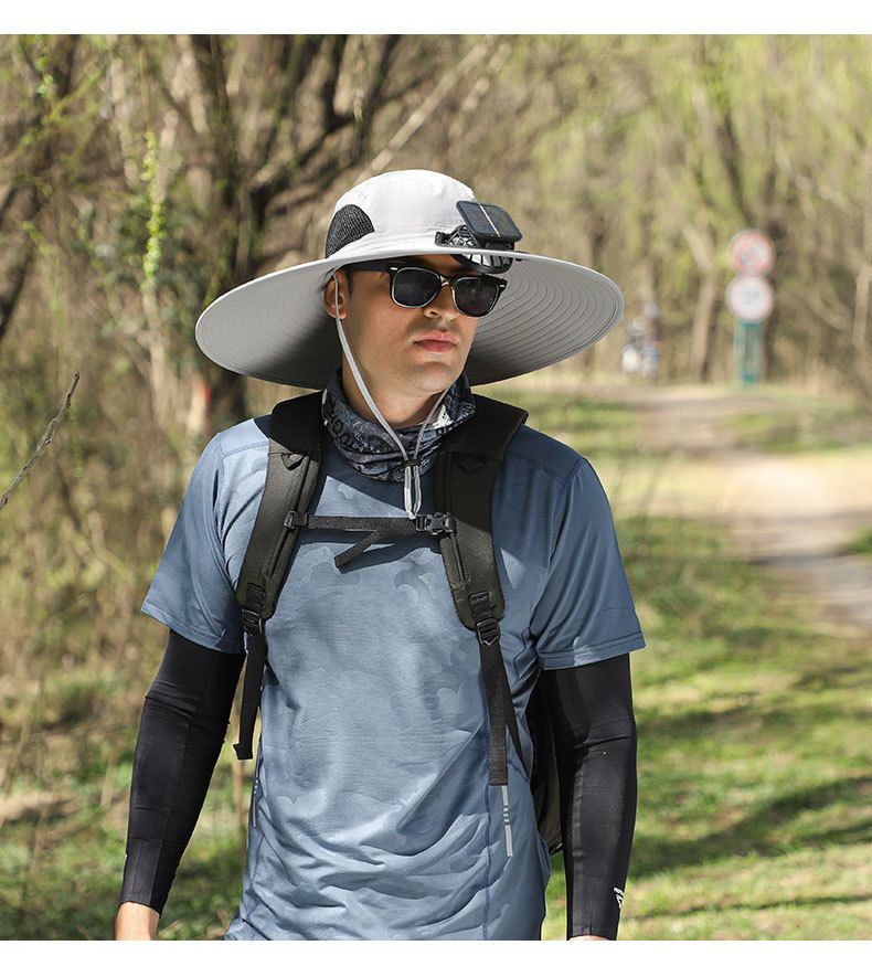 Sonnenhut mit Drahtkrempe für Herren – Outdoor-Kappe zum Angeln und Wandern mit breiter Krempe und USB-Ladelüfter, knitterfreies und formbeständiges Design_voghion.com