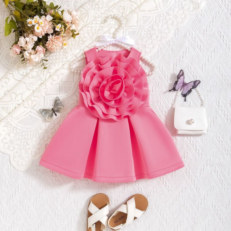 Kids’ Clothing Girls Summer Sleeveless Oversized Flower Ruffle Dress Princess Dress Children's Suit_voghion.com