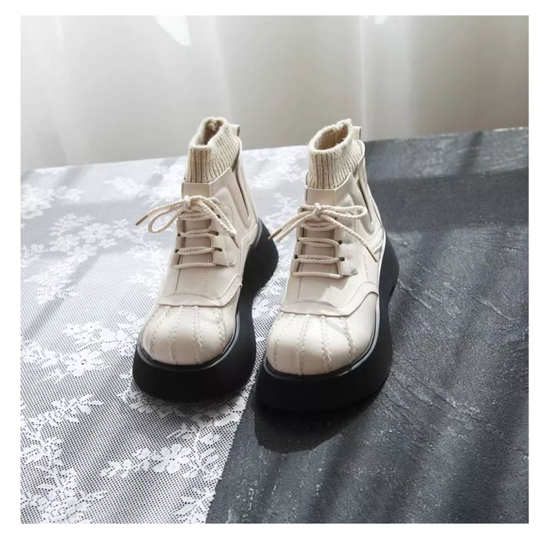 Botas martin de cabeça de concha para mulheres 2023 novo outono e inverno aumentar sola grossa combinando botas curtas de lã tubo meias botas de tornozelo alto_voghion.com