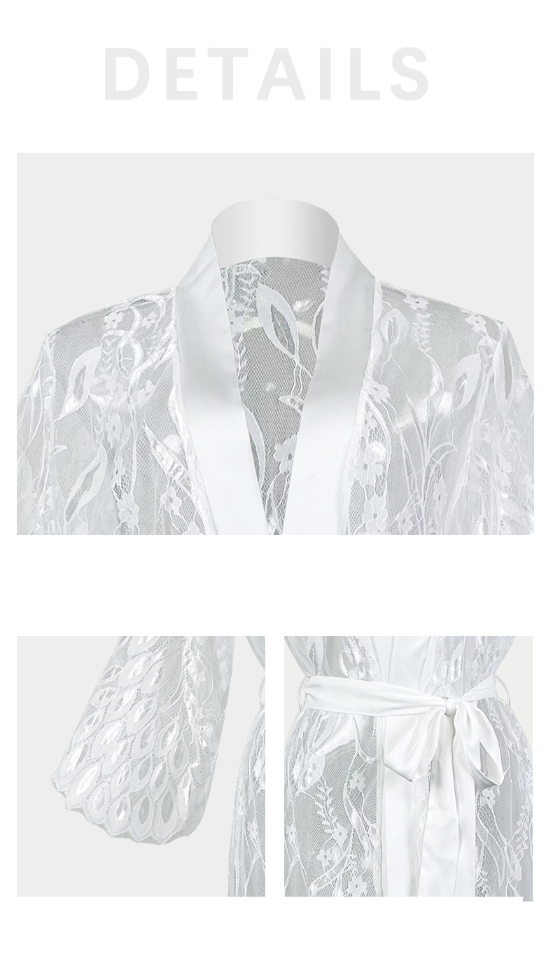 Abbigliamento da donna camicia da notte da donna sexy cuciture in pizzo vestiti per la casa accappatoio cardigan pigiama trasparente_voghion.com