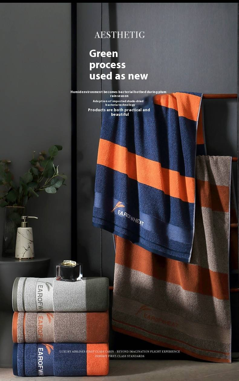 Luxury Embroidered 100% Cotton Wide Striped Bath Towel - Premium Absorbent & Quick-Dry Soft & Lint-Free For Men & Women_voghion.com