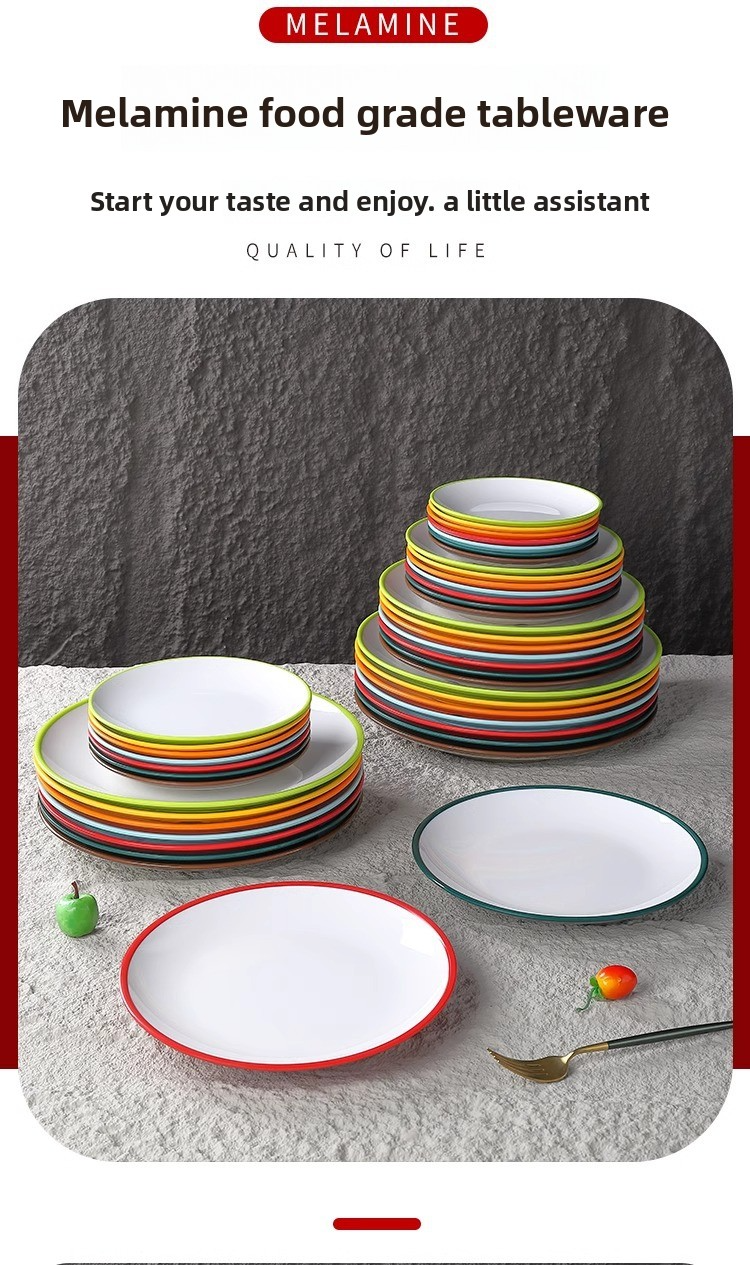 Talerz bufetowy Premium Melamine - Ceramiczny okrągły talerz do restauracji i hoteli w stylu zachodnim, wielofunkcyjny do gorących potraw i zimnych przystawek_voghion.com