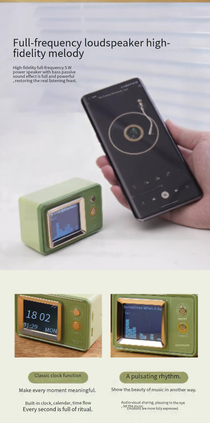 Portable Speakers New Retro Lyrics Bluetooth Speaker Mini Clock Desktop Outdoor Wireless Charging Bluetooth Speaker_voghion.com