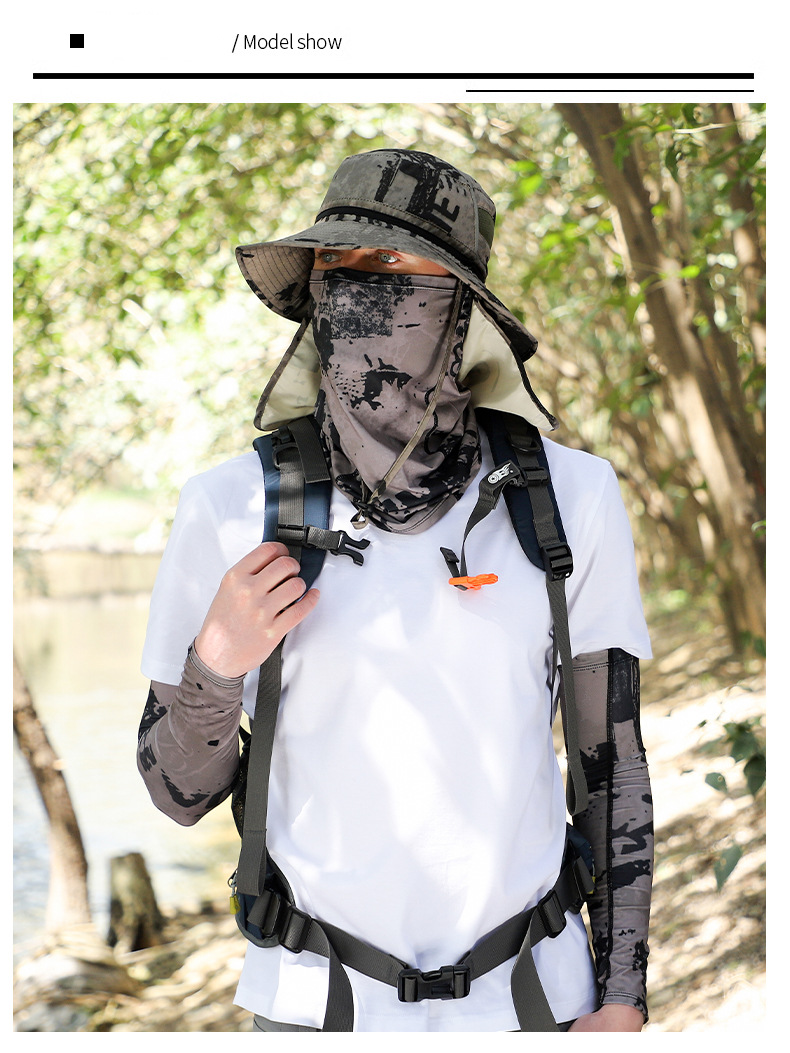Conjunto de sombrero de pesca para hombre con cubrecuello y mangas - Protección solar UPF 50+, plegable, transpirable para pesca, ciclismo y actividades al aire libre._voghion.com