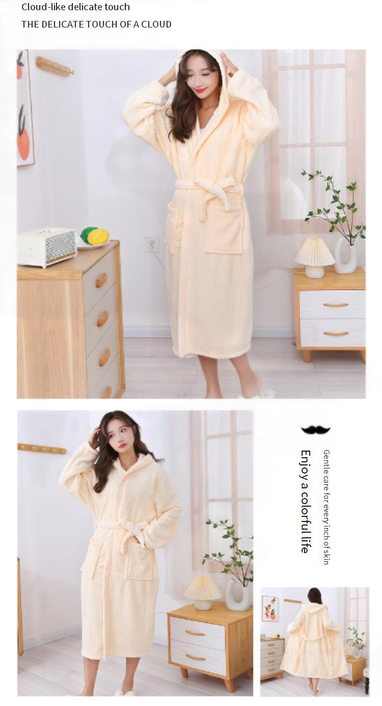 Winter Pineapple Knit Hooded Bathrobe - Ultra Plush Coral Fleece Robe With Cross-Tie Belt - Thick & Cozy Long Sleeve Bath Dress For Home Spa_voghion.com