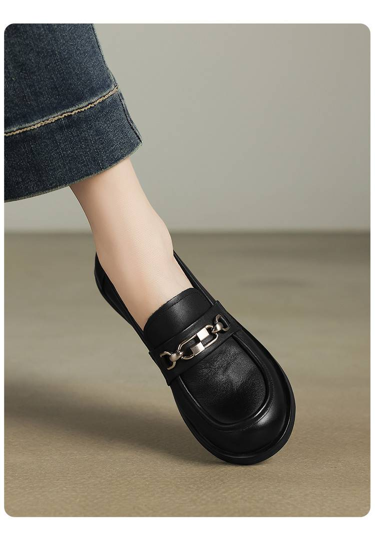 Cameido Damen-Loafer aus echtem Leder – Schwarze runde Zehenpartie mit 3 cm Gummisohle_voghion.com