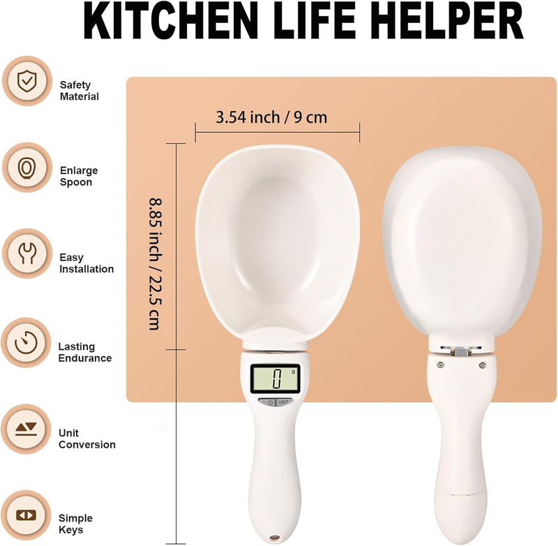 Eine Messwaage für Haustiere, Löffelwaage für Tiernahrung, präziser Messlöffel zum Backen, digitale Waage, abnehmbarer Müslilöffel, abnehmbar und leicht zu reinigen, batteriebetrieben, geeignet für Küche, Pulver, Lebensmittel, Tiernahrung – Batterien nicht im Lieferumfang enthalten_voghion.com