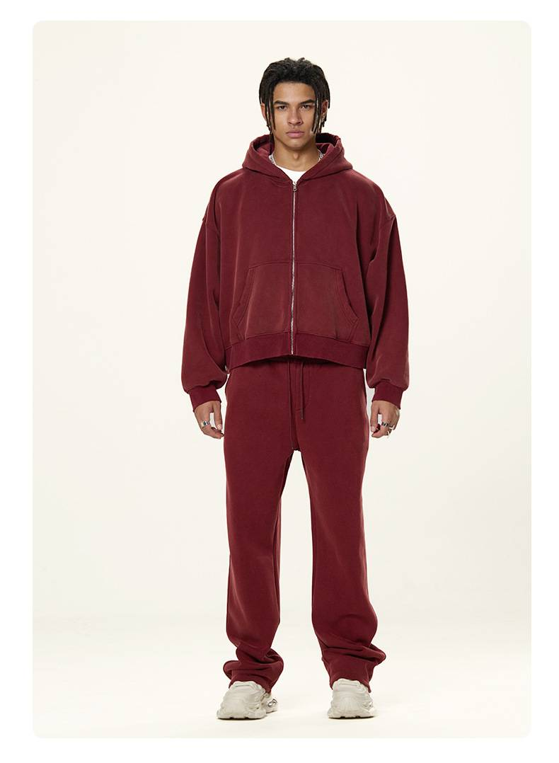 NOKO-Uomo | Completo composto da giacca con cerniera, pantaloni della tuta a gamba larga, in pile stile American Boxy, lavaggio intenso, colore scuro._voghion.com