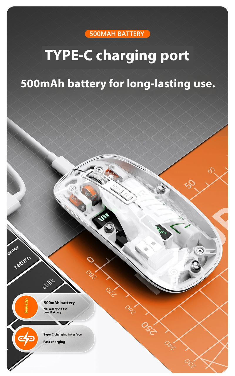 Ratón inalámbrico: modo dual (Bluetooth/2.4G), 3 DPI ajustables (1000/1200/1600), clic silencioso ergonómico, recargable para portátil/PC_voghion.com