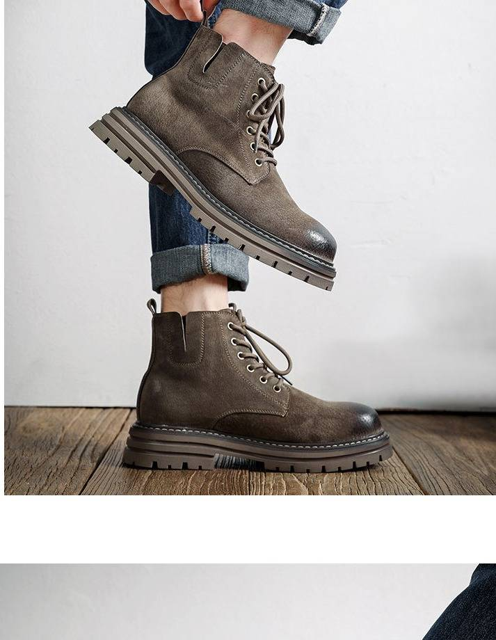 Vintage Style Men's Work Boots - Comfortable Outdoor Casual Martin Boots With Rubber Sole For All Seasons_voghion.com