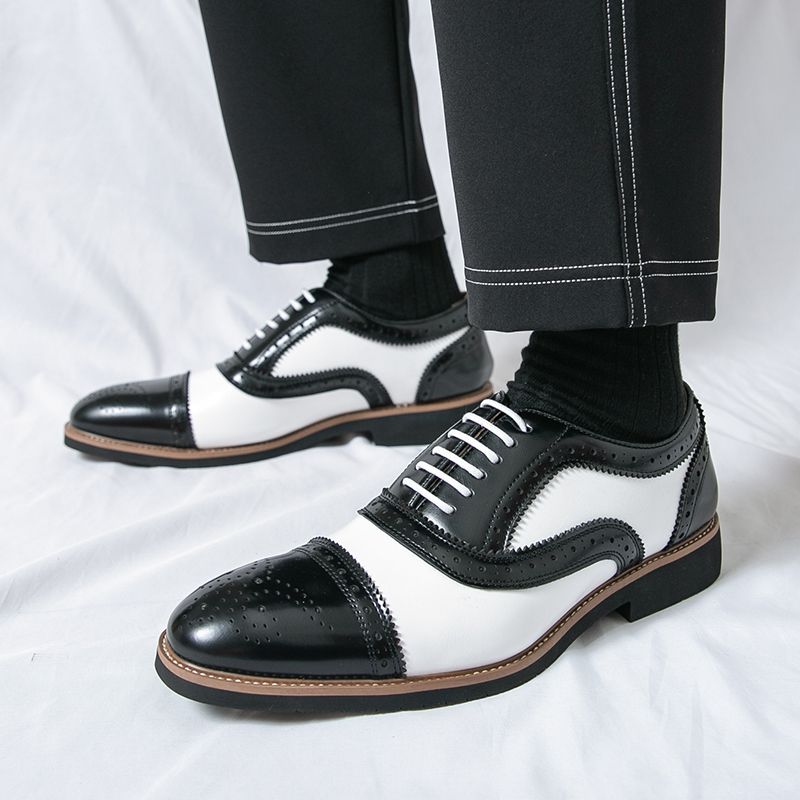 New Men's British Brown Business Derby Shoes Leather Lace-up Casual Office Black Men's Shoes Banquet Dress Wedding Oxford Shoes_voghion.com
