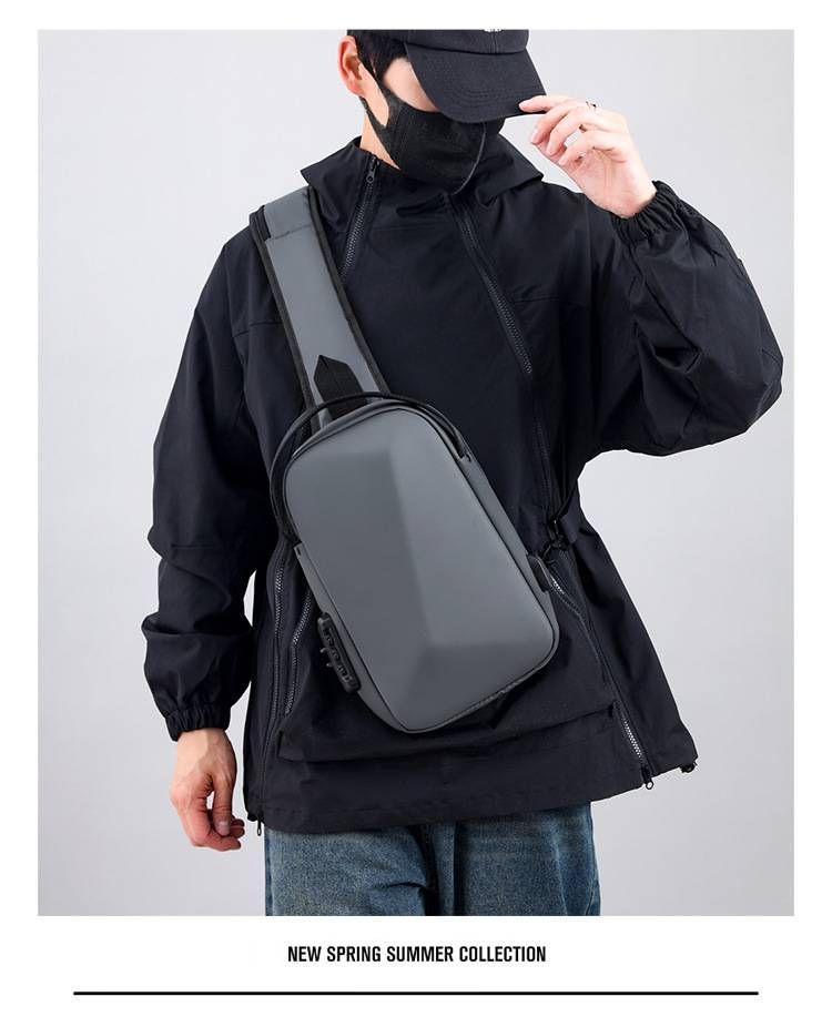 Men's Chest Sling Bag - Ultra-Light Nylon Crossbody Pack For Daily Use & Riding, Compact & Durable, Black/Grey/Navy_voghion.com