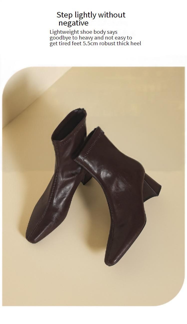 Cameido Women's Short Boots Chunky Heel Mid Heel Fashion Boots Slim Boots Versatile Plain Style Autumn Winter Boots_voghion.com