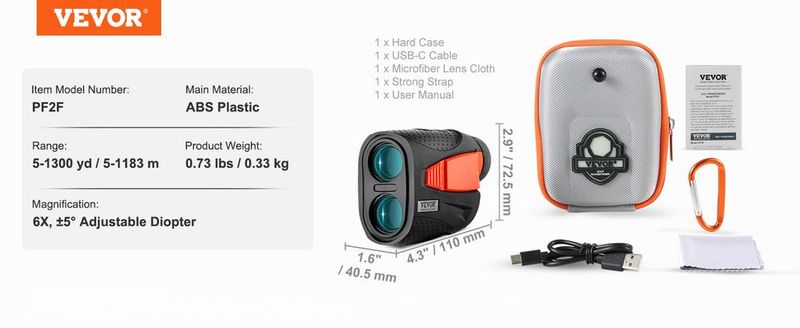 VEVOR Magnetic Golf Rangefinder, 1300 Yards Laser Golfing Hunting Range Finder, 6X Magnification Golfing Accessory With Distance Measuring, High-Precision Flag Lock Vibration, Slope, USB Charge_voghion.com