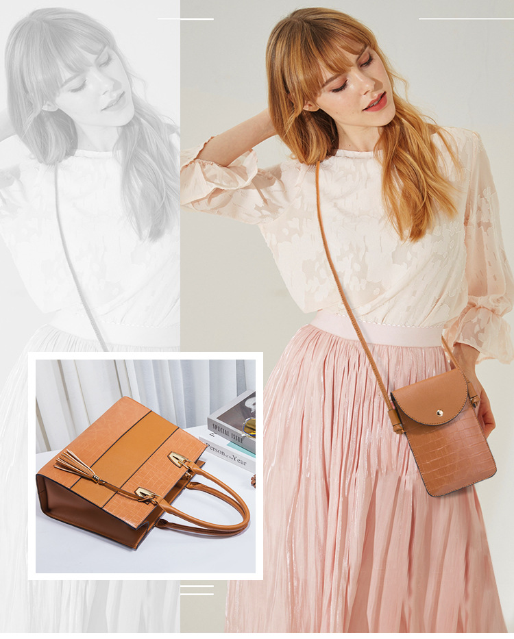 New Large Capacity Crocodile Pattern Handbag Fashionable Tassel Bag Trendy Single Shoulder Diagonal Four Piece Set Mother Bag_voghion.com