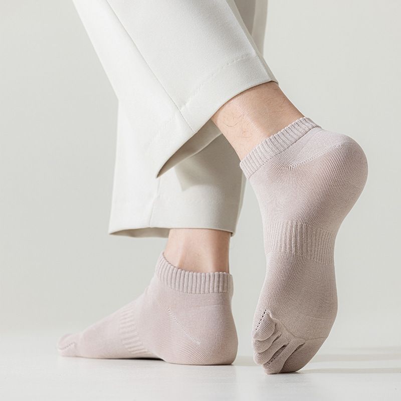 Calzini a cinque dita per tutte le stagioni, calzini da uomo in cotone tinta unita, assorbenti del sudore e deodoranti, con dita divise, anti-infezione incrociata, calzini corti 100% cotone_voghion.com