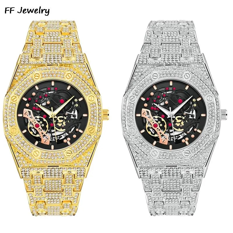 Orologio Bling Iced Out da uomo Hip Hop Uomo con diamanti pieni Orologi Cronografo impermeabile Reloj Hombre Oro_voghion.com