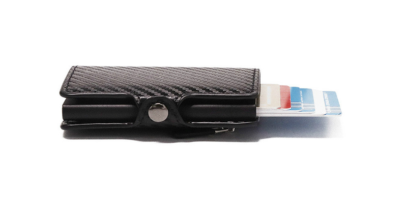 Vlastní RFID držák na karty peněženka se zipem kapsa na mince z uhlíkových vláken kožený držák na kreditní karty pánská tenká peněženka_voghion.com