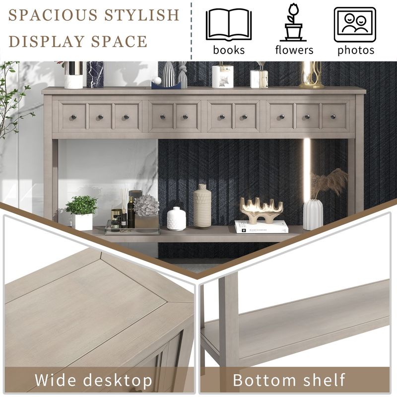 Rustic Entryway Console Table,60" Long Sofa Table With Two Different Size Drawers And Bottom Shelf For Storage_voghion.com