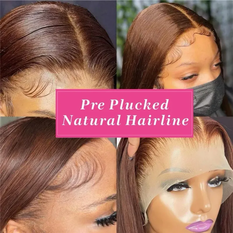 Parrucche frontali in pizzo marrone dritto per capelli umani da donna, parrucca frontale trasparente HD da 30 pollici, capelli colorati pre-pizzicati_voghion.com