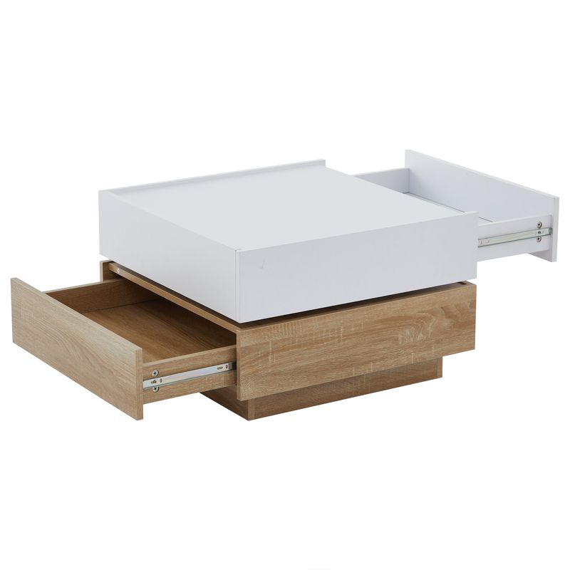 Table basse pliante avec plateau rotatif à 360°, table de salon à deux niveaux avec meuble de rangement et cadre en noyer, 60 x 60 x 38 cm_voghion.com
