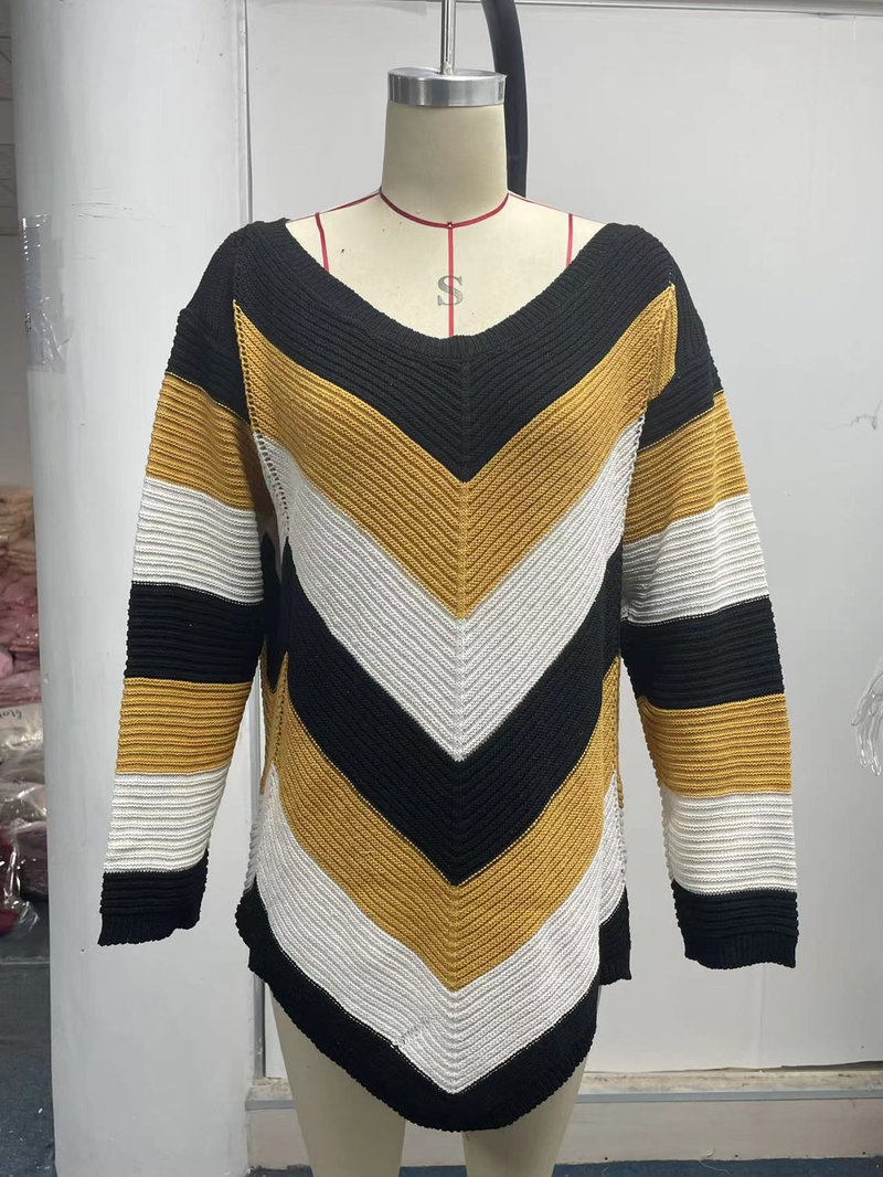 Damenbekleidung passend für Herbst und Winter, neues lockeres Oberteil, Schnee, farblich passender Strickpullover_voghion.com