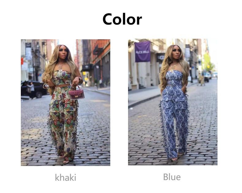 Sexy Lace-Up Tube Top Tassel Long Pants Women's Jacquard Fashion Set_voghion.com