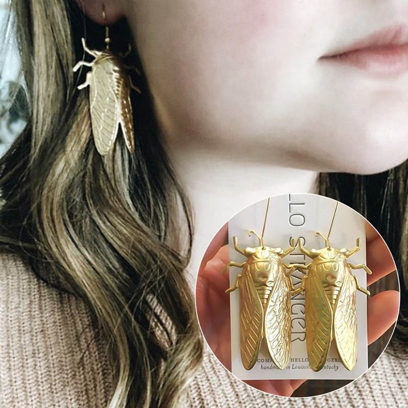Ohrringe heiß-verkauf mode neue produkte Insekt goldene zikade ohrringe handgemachte zikade ohrringe ohr haken_voghion.com