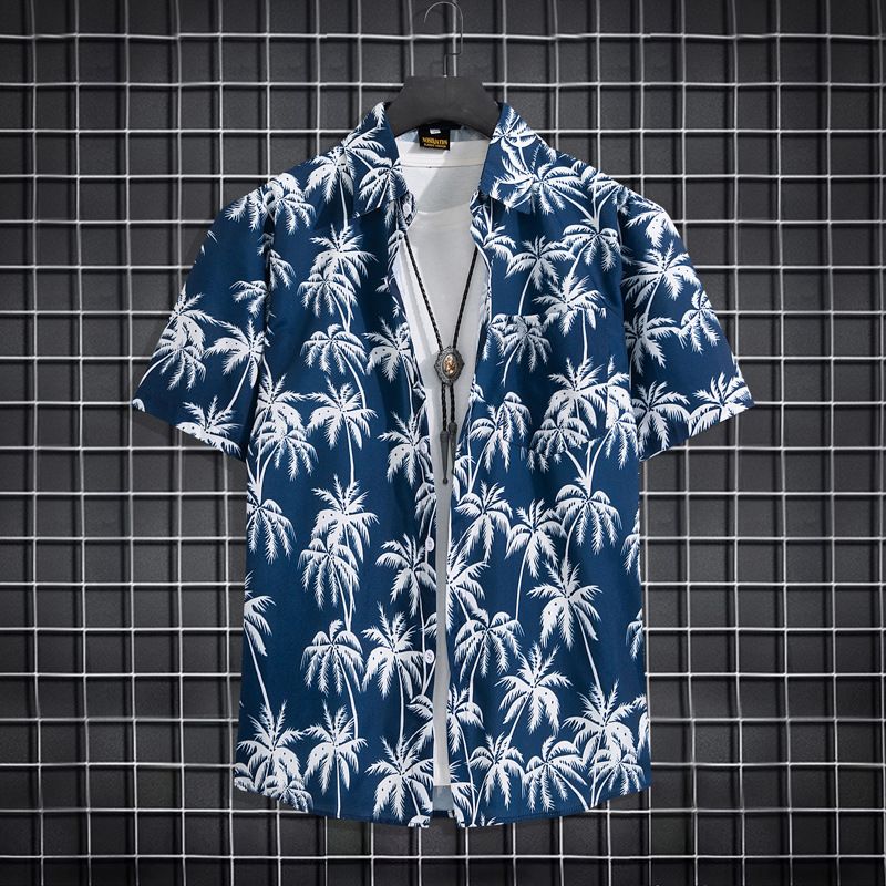 Herrenbekleidung Sommer Kurzarm Herrenhemd Meer Strand Urlaub Freizeit Lose Shorts Herrenbekleidung Trend_voghion.com