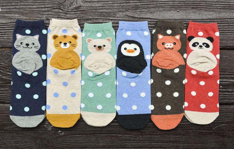 Calzini da donna Calzini per cani e animali Calzini in cotone da donna a pois carini Calzini in cotone da donna_voghion.com