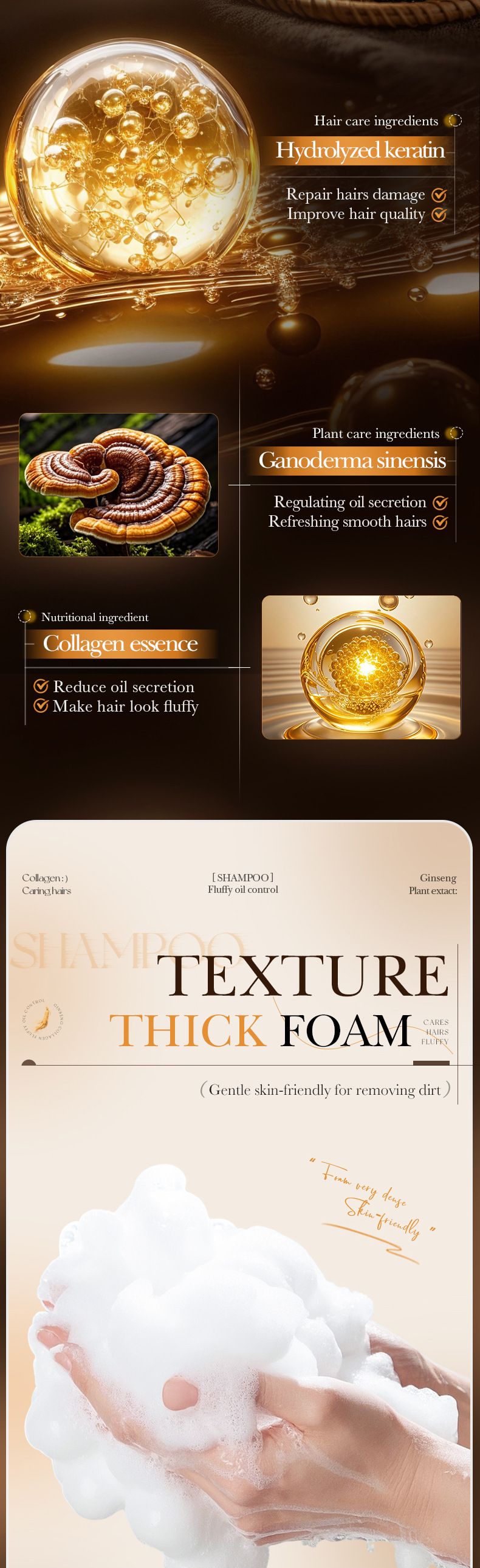 Ginseng Collagen 500ml Fluffy Oil Control Cleansing Shampoo Skin Care Products_voghion.com