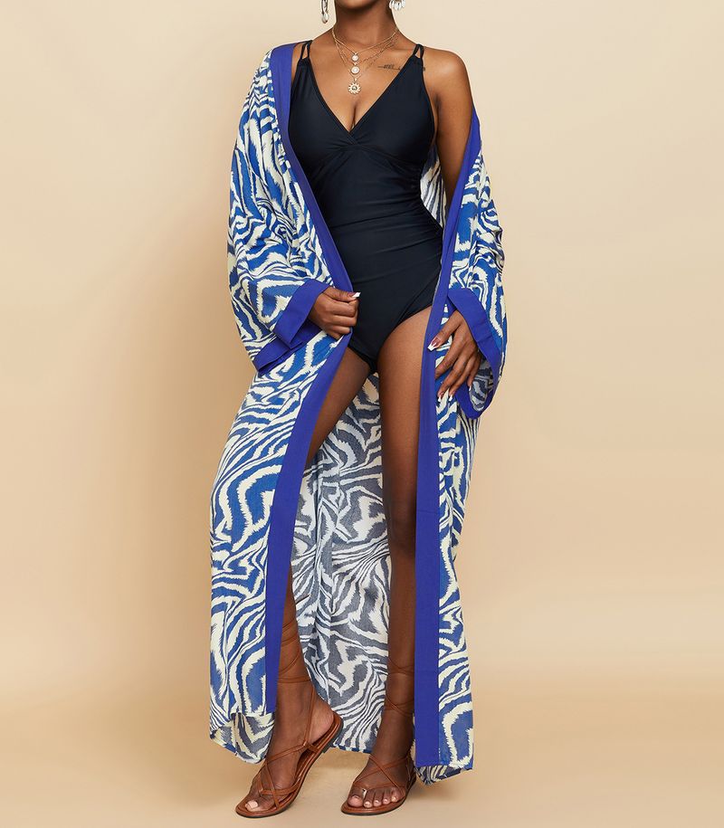 Women's Clothing Beach cover-up rayon zebra pattern holiday bikini sunscreen cardigan dress large size loose_voghion.com